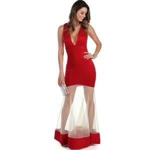 NWT Red Stretchy Mermaid Gown with Sheer Mesh for Bride Wedding Prom Homecoming